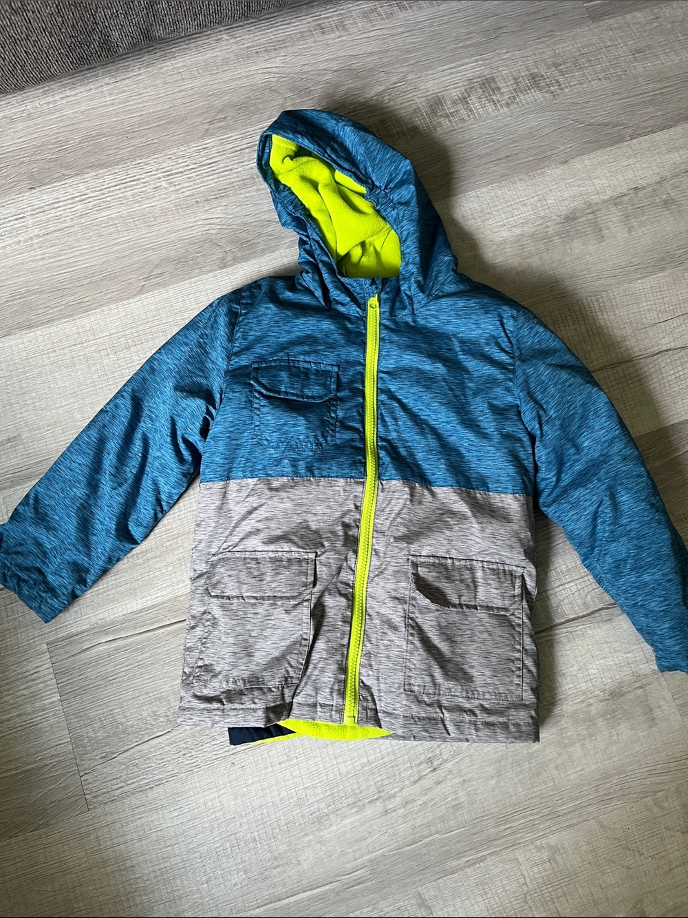 Blue & Gray Colorblock Kids Hooded coat